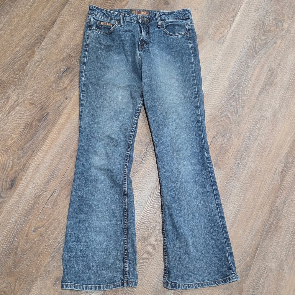 LEI Vintage Y2K Flare Leg Jeans Medium Wash Denim Mid Rise Size 9 Stretch